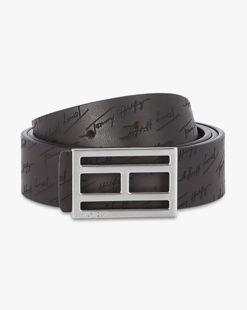 Men Logo Debossed Genuine Leather Belt