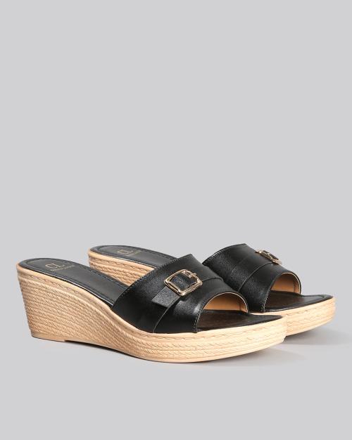 Women Wedges with Buckle Accent