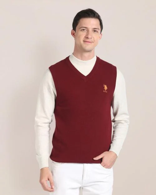 Men Regular Fit V-Neck Sweater Vest