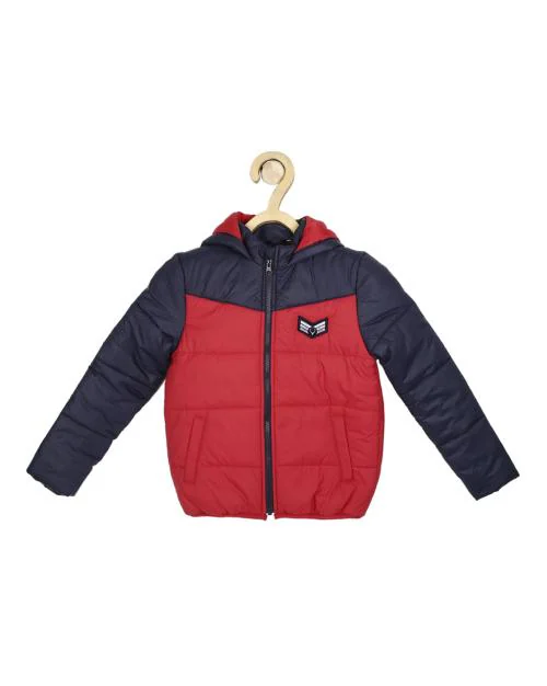 Boys Regular Fit Colourblock Puffer Jacket with Hood