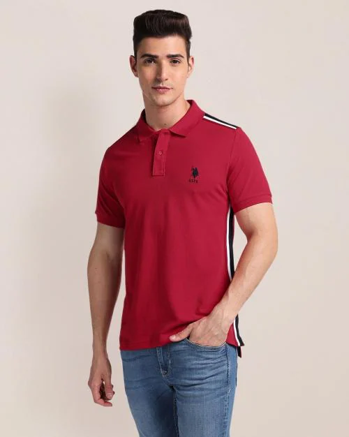 Men Brand Tape Slim Fit Polo T-Shirt