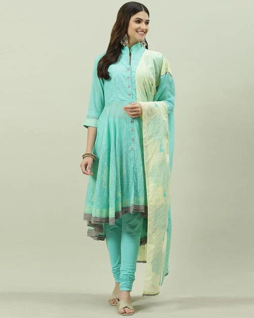 Women Asymmetric Kurta Churidar Suit Set