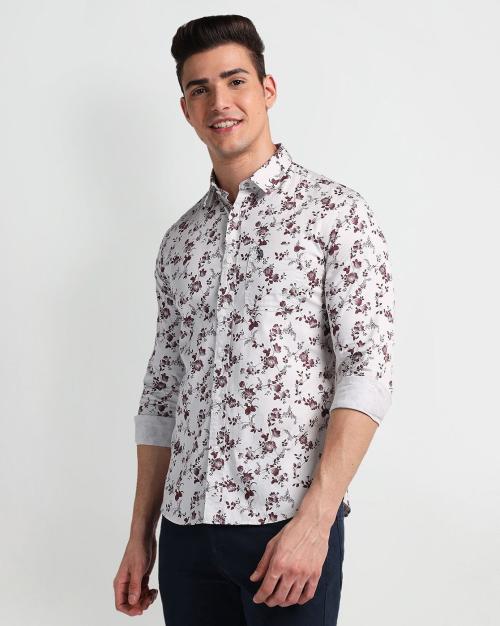 Men Floral Print Twill Slim Fit Shirt