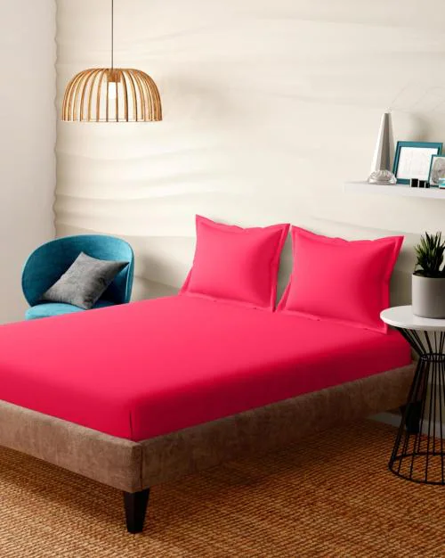 144 TC King Size Fitted Bedsheet with Pillow Covers