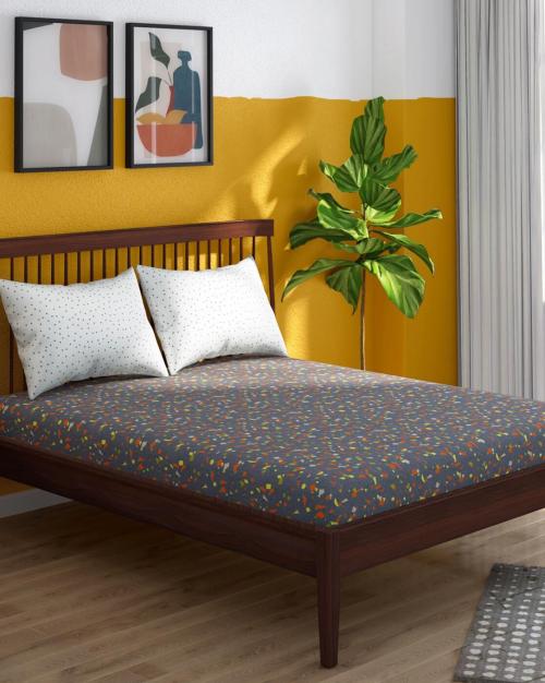 144 TC Printed Double Bedsheet with Pillow Covers
