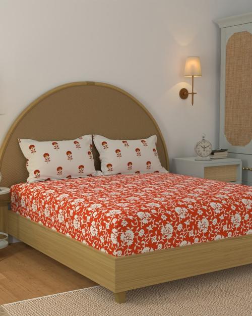 120 TC Floral Print Double Bedsheet with Pillow Covers