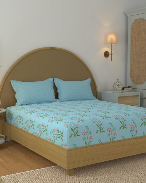 120 TC Floral Print Double Bedsheet with Pillow Covers