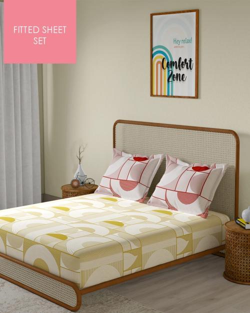 104 TC King Size Fitted Sheet with 2 Pillow Covers