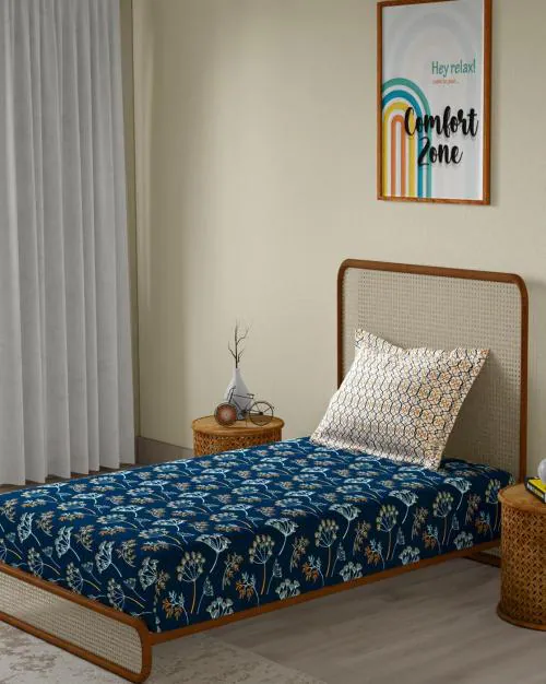 120 TC Floral Print Single Bedsheet with Pillow Cover