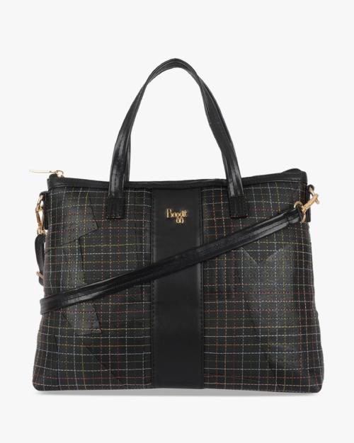Women Checked Tote Bag with Detachable Strap