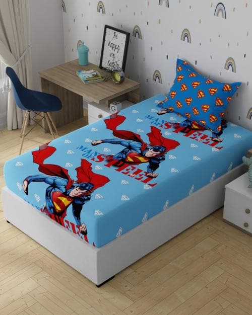 120 TC Superman Print Single Bedsheet with Pillow Cover
