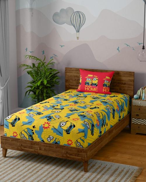 120 TC Minions Print Single Bedsheet with Pillow Cover