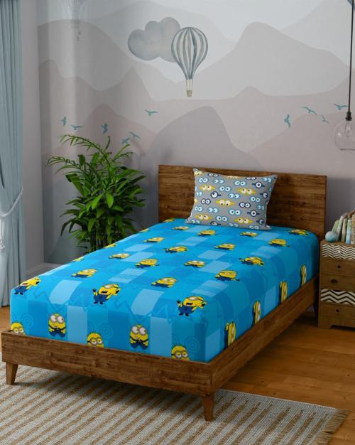 120 TC Minions Print Single Bedsheet with Pillow Cover