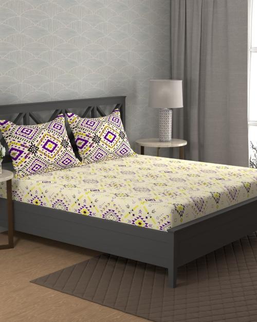 120 TC Geometric Print Super King-Size Bedsheet with Pillow Covers
