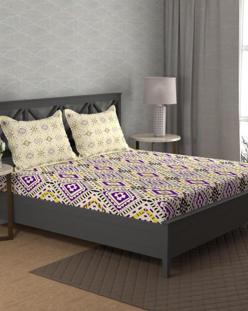 120 TC Geometric Print Super King-Size Bedsheet with Pillow Covers