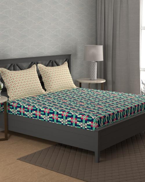 120 TC Geometric Print Super King-Size Bedsheet with Pillow Covers