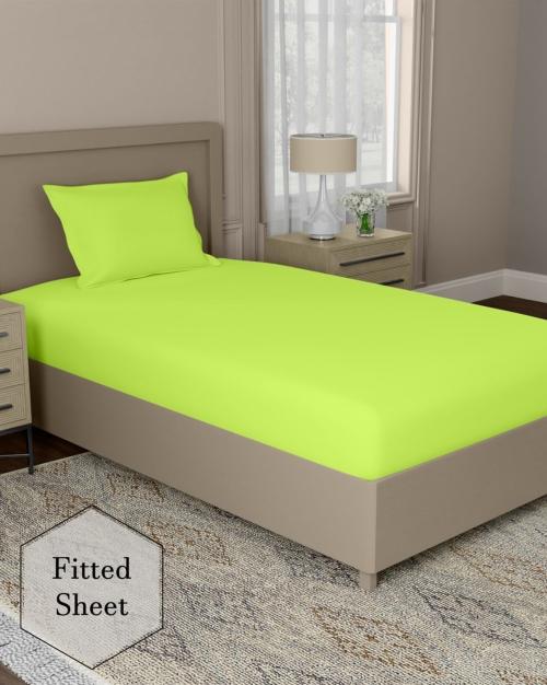 Single Size Cotton 144 TC Fitted Sheet with 1 Pillow Cover