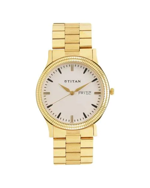 Men NP1650YM03 White Dial Golden Stainless Steel Strap Watch