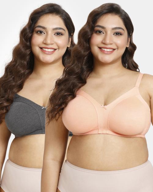 Rosaline Cyber Grove Everyday Double Layered Non Wired Full Coverage Super Support Bra (Pack of 2) - Pink Grey
