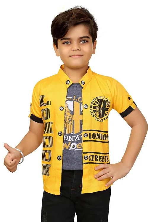 FASHION GRAB Boys Yellow Cotton Jacket With Attached Tshirt (12 Years-13 Years)
