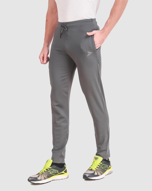 FITINC Grey Men's Stretchable Track Pants with 2 Zipper Pockets - Slimfit Lower for Workout & Casual Wear