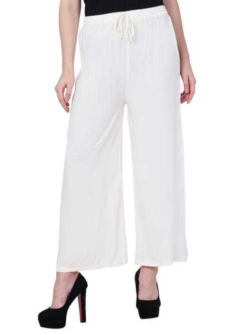 IndiWeaves Womens Solid Rayon Palazzo/Pants (Pack of 1) White