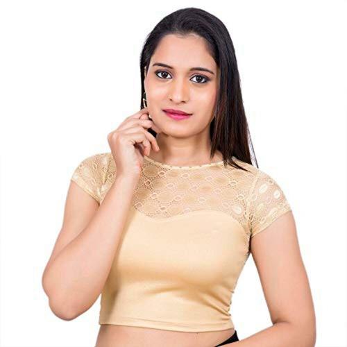 neckbook Women's Lycra Solid Cap Sleeve Readymade Saree Blouse (V-059-GOLD_36_Gold_Small)