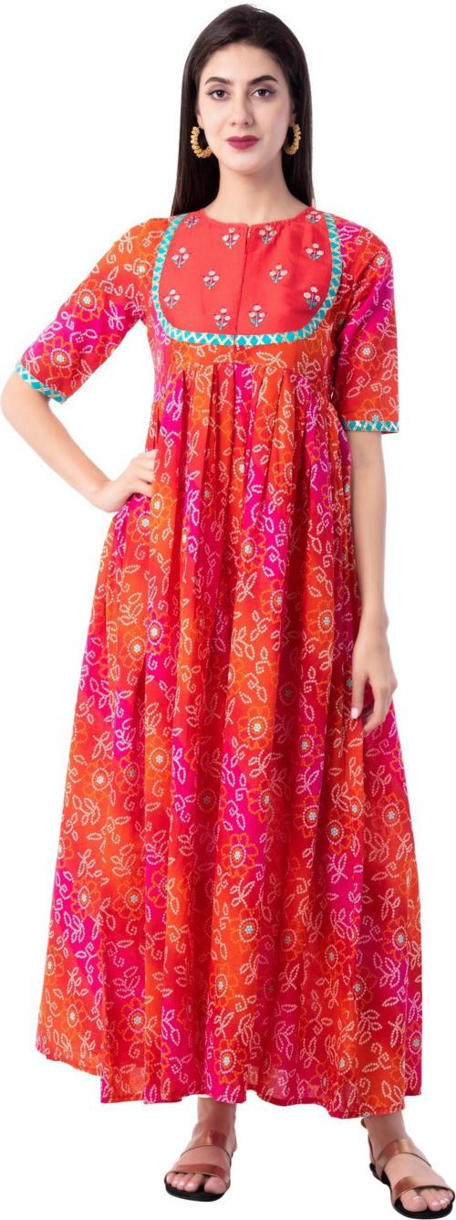 Gulmohar Jaipur Women Orange Printed Pure Cotton Kurta