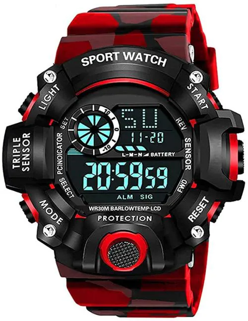 Selloria Digital Black Dial Black, Red Strap Watch For Boys And Men