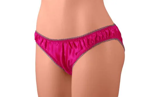 Merise Womens Sexy Silk Satin Bikini Panties (Coral Lace-Hot Pink-Medium)