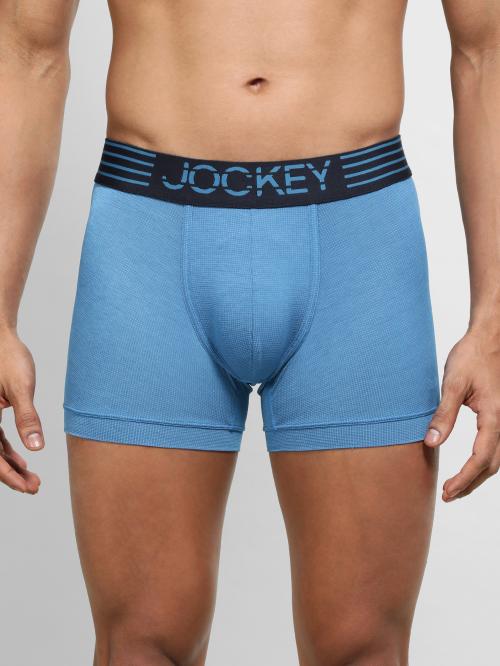 Jockey Men's Move Blue Solid Nylon Blend Trunks