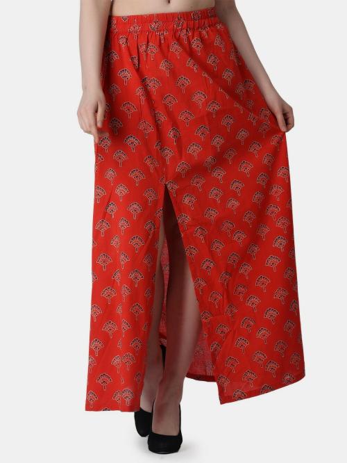 Popwings Casual Red Ethnic Print A Line Skirt For Women | Women Latest Design Skirt | Women Stylish Skirt | Skirts For Women Western Wear