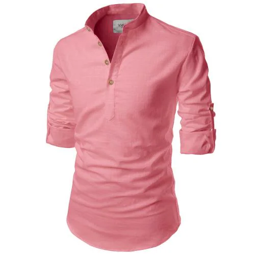 Vida Loca Cotton Peach Color Full Sleeve Casual Mandarin/Chinese Collor Slim Fit Short Kurta For Men and Boys