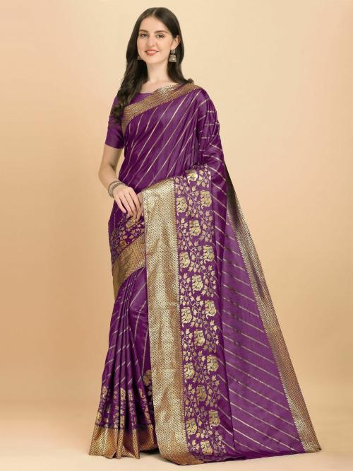 Crally Fancy Silk Foil Stripped Golden Print Party Wear saree