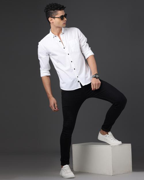 FOGA CLOTHING Men Popline Lycra Solid Casual Shirt
