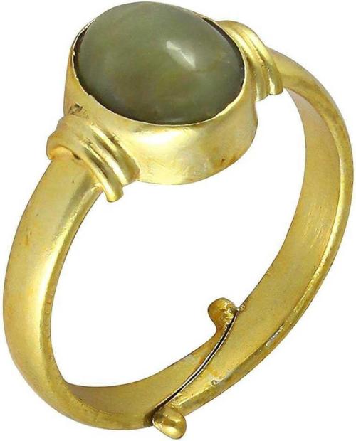 Chopra Gems & Jewellery Gold-Plated Brass Cat Eye Lehsunia Stone Ring (Unisex) - Adjustable
