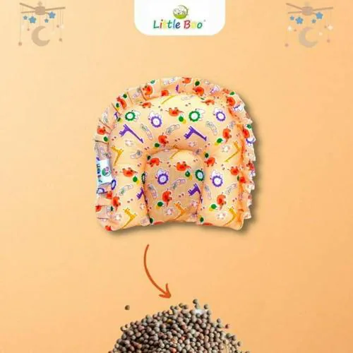 Little Boo Rai Mustard Seed Head Shaping Pillow for Newborn Baby, Neck Support Takiya| 100% Cotton Cover, Mustard Seed Filling | Prevents Flat Head | 0-12Months