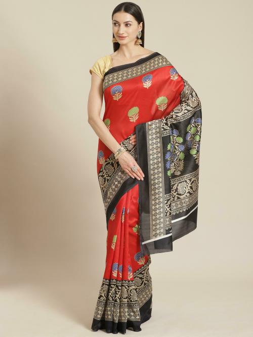 Grubstaker Red Art Silk Single Regular Saree