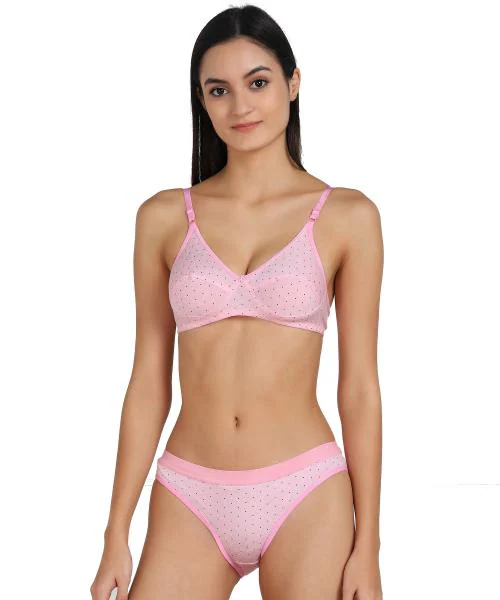 In-Curve -Women Cotton Bra Panty Set for Lingerie Set ( Pack of 1 ) ( Color : Pink ) ( Pattern : Self Design )