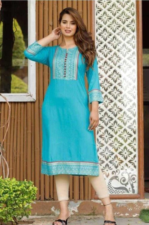 CROESUS THE TRADITIONAL LOOK G Kurties Women Blue Solid Cotton Rayon Straight Kurta - Gc-Kurti-01 (S) l Women kurti l Woman Kurta l Women Kurta