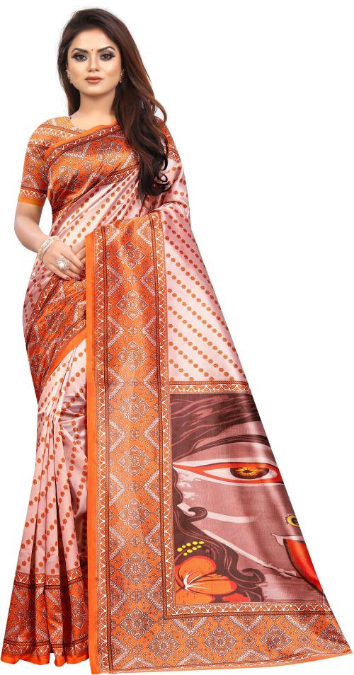 HANSNI FASHION Womens Pink Printed Art Silk Kalamkari Saree