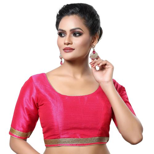 Madhu Fashion Women Pink Raw Silk Readymade Saree Blouse (36)