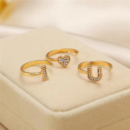 ARZONAI I LOVE U letter point diamond ring female cross-border new couple letter ring Metal Ring Set