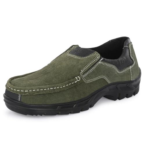 ALLSAFE Genuine Leather Steel Toe Safety Shoes For Men (Olive)