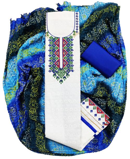 AAHIRA Women Blue Chikan Cotton Unstitched Salwar Suit Dress Material