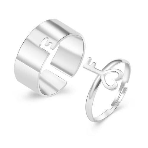 Pinapes Silver Style Key Shape Couples Ring, King And Queen, Unlock your Charm And Love