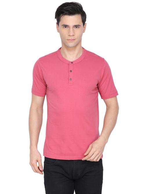 Nimble Men Pink Henley Neck T-shirt