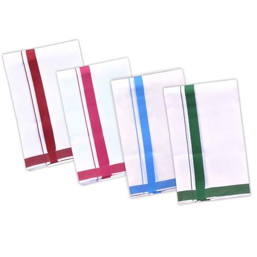 GIFTER Men White with Colored Bordered Cotton Dhotis (Pack of 4)