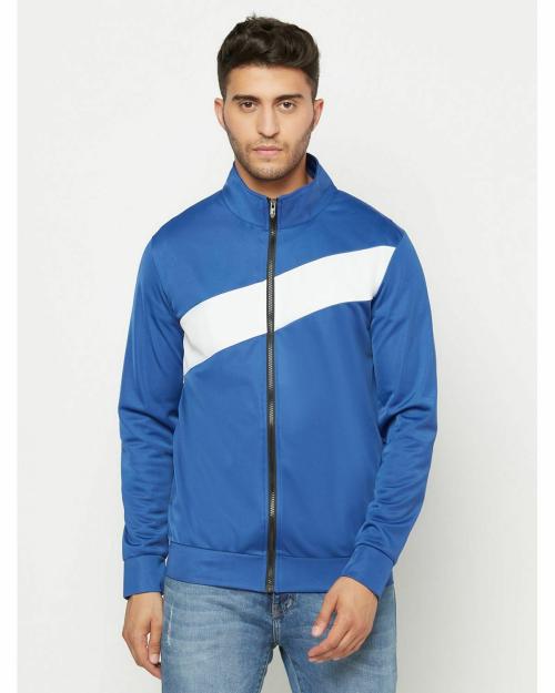 Glito Blue & White Striped Stretchable Regular Fit Sports Wear Jacket/Upper For Men