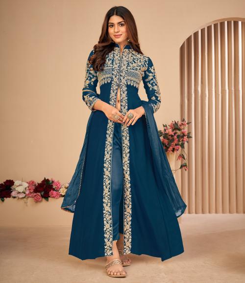 Divine International Trading Co Women's Faux Georgette Embroidery Salwar Suit (Sonam-Rama)